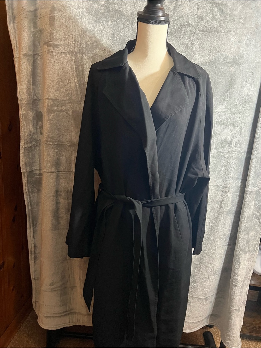 H&M Black Trench Coat with Tie Belt
